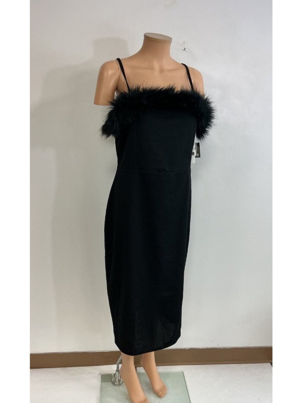 Black Faux Feather Trim Maxi Slip Dress Womens XXL NEW